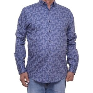 Bar III Camo Shirt Mens Size Small Slim Fit Button Up‎ Streetwear Artsy Blue NEW